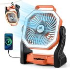 Odoland Rechargeable Camping Fan, 20000mAh Battery Fans with LED Lantern for Tent Car Beach Storm, Portable Ventilador Recargable Light Desk Fan for Picnic Power Outage Hurricane, Orange