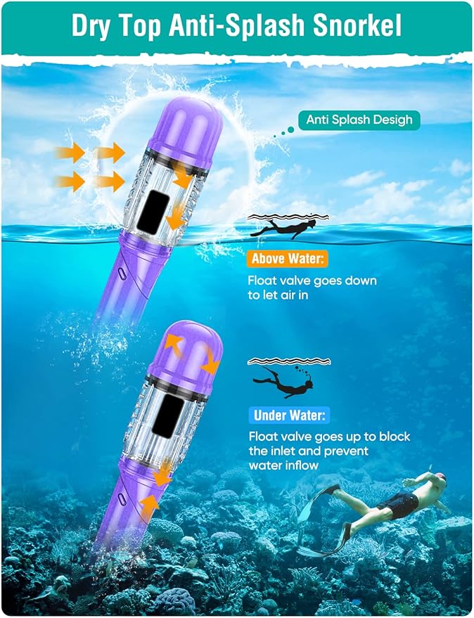 Snorkel Set Adults Snorkeling Gear Anti-Fog Panoramic View Swim Mask Dry Top Snorkel Kit with Carry Bag for Snorkeling Scuba Diving Swimming Travel