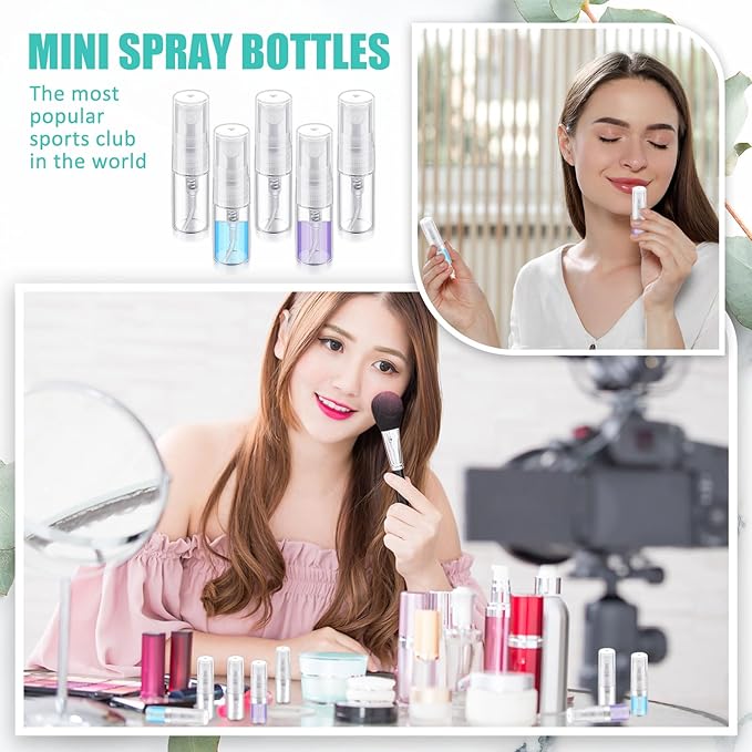 Zhehao 100 Pcs Mini Spray Bottles 2 ml Clear Glass Perfume Bottles Refillable Fine Mist Perfume Atomizer Portable Empty Sample Containers for Cleaning, Essential Oils, Travel (Clear Cap)