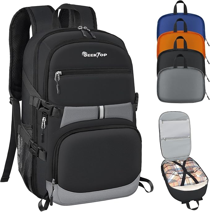 Seektop 40L Hiking Backpack Foldable Daypack for Women Men, Lightweight Travel Backpack Carry on Flight Approved Work Business Leisure Bag (Black)