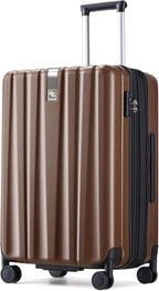Hanke 24 Inch Expandable Checked Luggage Lightweight PC Hard Case Luggage Suitcases with Wheels TSA Luggage Rolling Large Suitcase Travel Luggage Bag for Go to University(Brown)