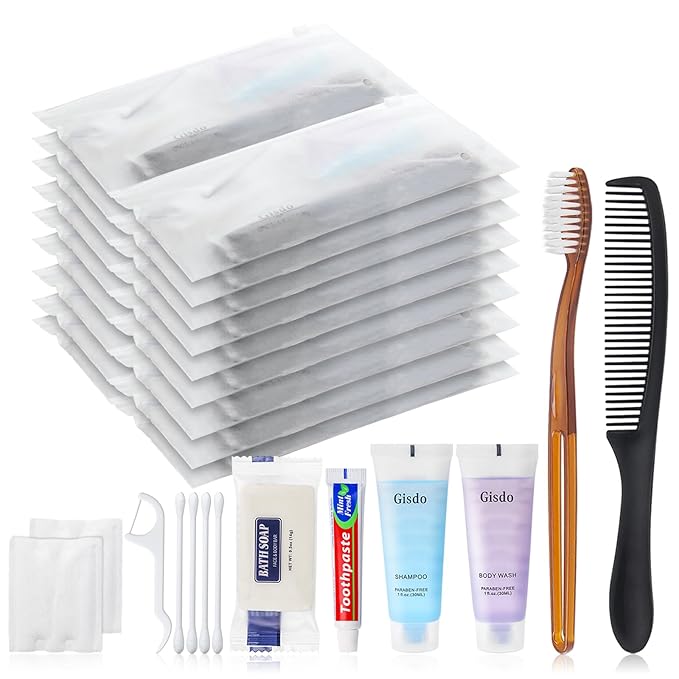 50-Pack Toiletry Kits - Personal Hygiene & Travel Kit for Men, Women & Charity - Disposable, Bulk Homeless Care Package Supplies