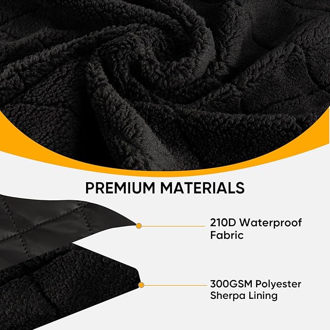 Northroad Waterproof Camping Blanket with Sherpa Lining, Large Windproof Outdoor Blanket for Cold Weather, Light Weight and Warm for Picnic, Stadium, Dog, Concert, 55"x82" (Black, 1PCS)