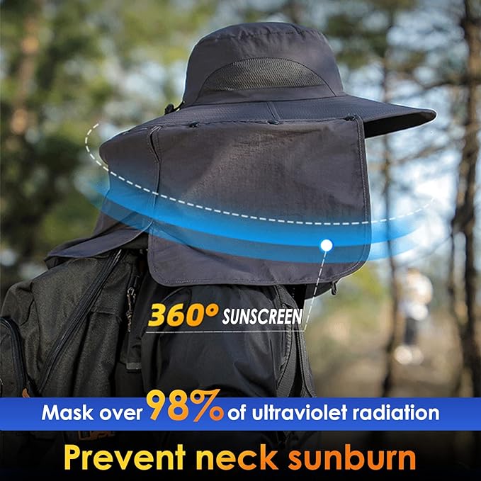 Fishing Hat for Men&Women,Outdoor UV Waterproof Wide Brim Bucket Hat,UPF50+ Sun Hat with Neck Flap