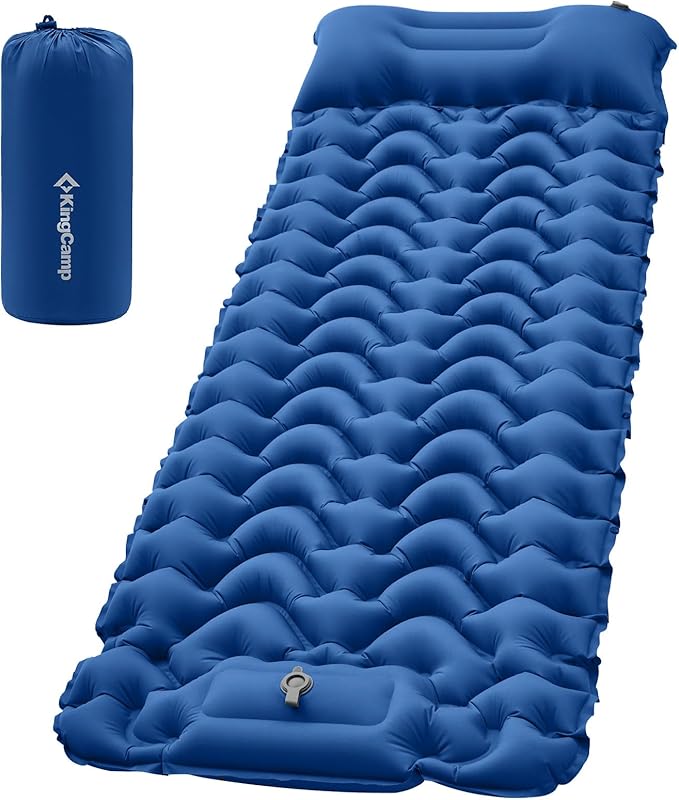 KingCamp Sleeping Pad for Camping, Ultralight Connectable Inflatable Sleeping Pad Camping Mattress with 6.3" Built-in Pillow & Foot Pump for Backpacking Hiking Tent Cot