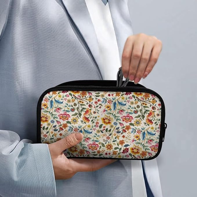 Bohemia Flower Print Electronics Organizer, Travel Cable Organizer bag, Portable Cord Storage/Charger Storage/Cable Storage, Compact Tech Bag & Charger Case