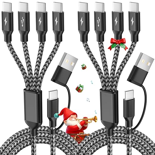 USB C Splitter Multi Charging Cable,USB A/C to USB C Charging Cord,Dual Type C Charger Cord,4 in 2 Multi Charger Cord with 4 Type-C Connectors Compatible with iPhone17/16/Cell Phones Tablets and More.