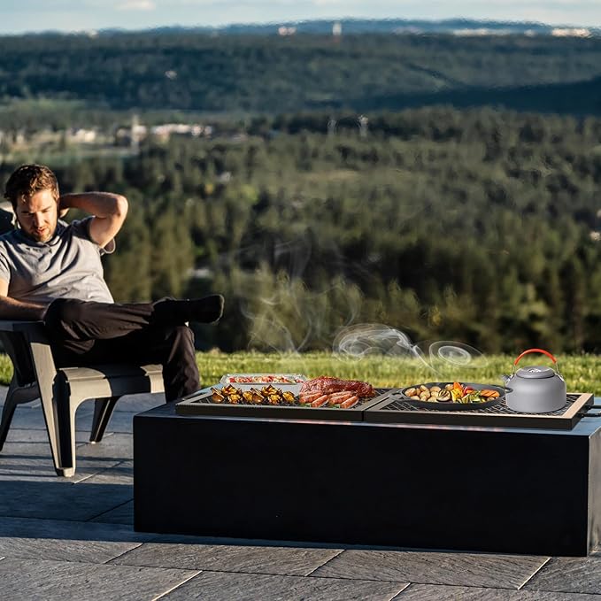 only fire Foldable X-Marks Fire Pit Cooking Grate, Portable Rectangle Campfire Grill Grate with Handles, Heavy Duty Steel Campfire BBQ Grill for Outdoor, 36 inch