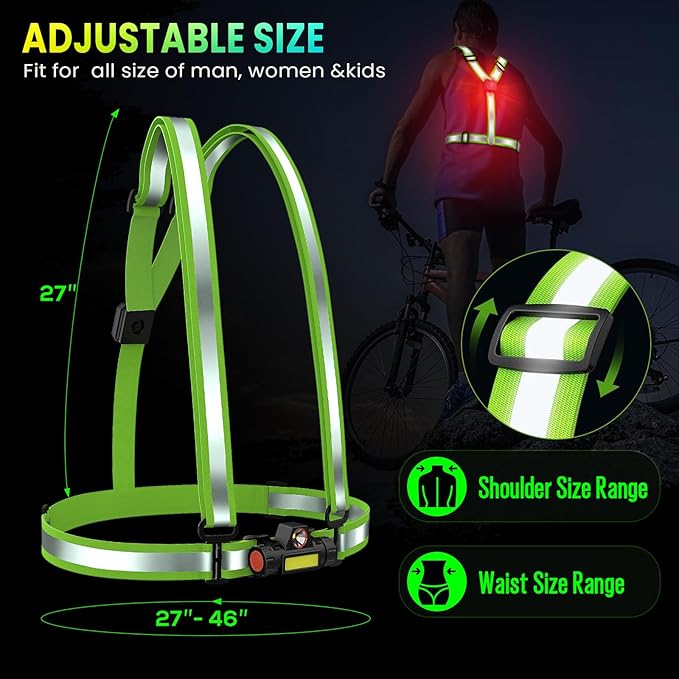 Reflective Vest with LED Light, Running Lights for Runners Back Warning Light, High Visibility Running Gear with USB Charging for Walking Cycling, Adjustable for Men Women Kids