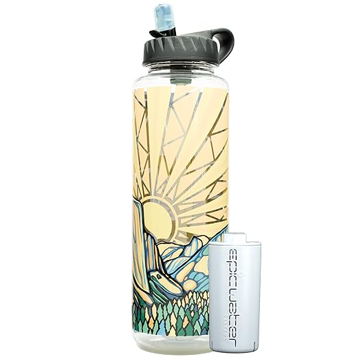 Epic Water Filters Nalgene OG Water Bottle with Filter, USA Made, BPA Free, Removes 99.99% Tap Water Contaminants, Forever Chemicals, Honnold Foundation Art, 48 oz