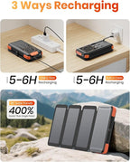 Solar-Charger-Power-Bank-49800mAh, 20W Fast Charging Portable Charger with Built-in 3 Cables & 4 Solar Panels, USB C Solar Battery Bank with LED Flashlights for Smartphones, Tablets