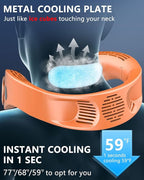 Neck Fan Rechargeable,Portable Neck Fans that Blow Cold Air,Ice Piece of Metal Cool Plates AC Condition,Bladless Coldest Wear USB C Charger Adjustable Breezers Tool for Travel Camping Outdoor Orange