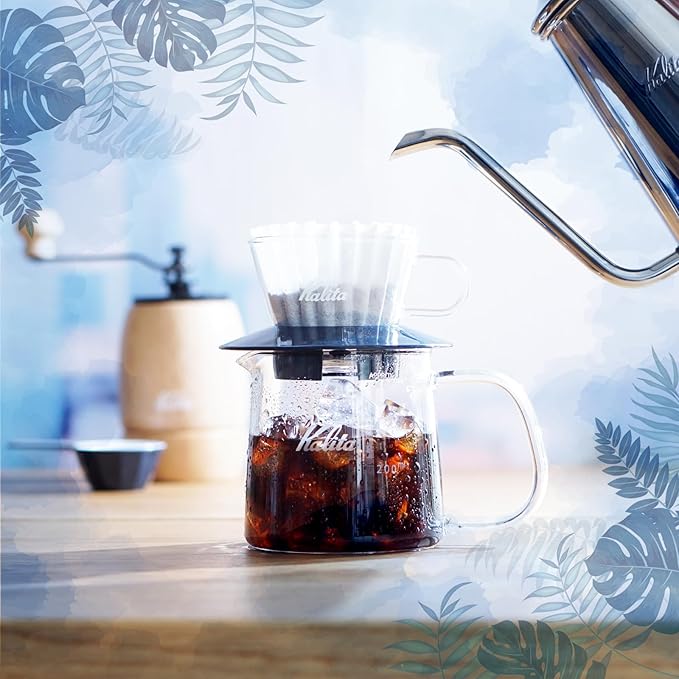 Kalita Wave Pour Over Coffee Dripper, Size 185, Makes 16-26oz, Single Cup Maker, Heat-Resistant Glass, Patented & Portable,black
