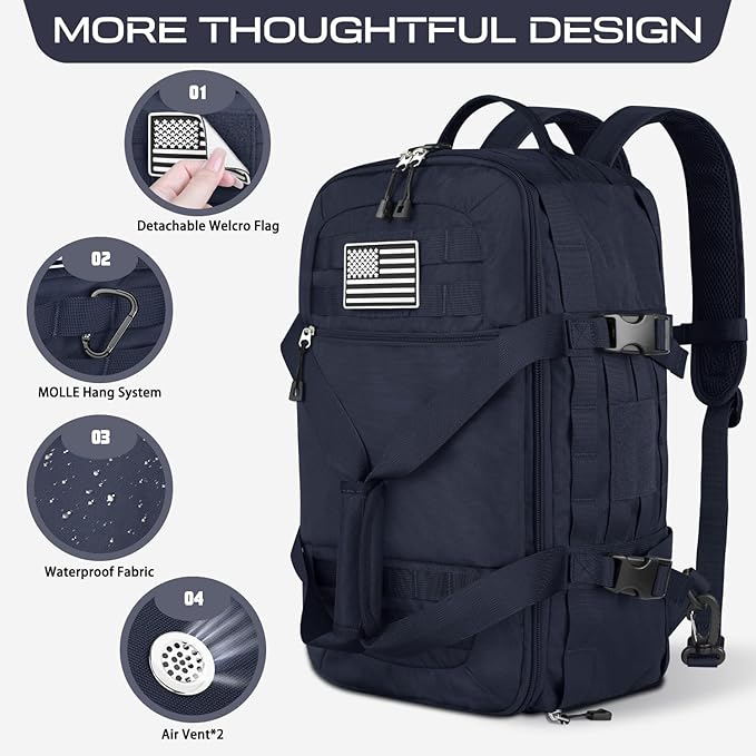 ETRONIK Gym Bags for Men Women, Military Travel Duffle Bag Backpack with Shoe Compartment, 3 in 1 Carry on with Wet Pocket, Weekender Overnight Range Backpack for Workout Football Gym, Blue