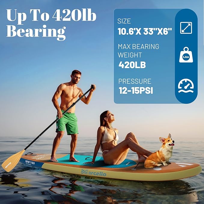 Paddle Board, Inflatable Stand Up Paddle Board，10.6'×33"×6" Ultra-Light SUP Board with Hand Pump, Leash, Repair Kit, Waterproof Phone Case and Backpack