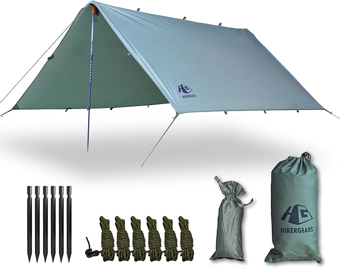 Camping Tarp 10x10 ft (3x3 m) Waterproof Lightweight Rain Fly - Backpacking, Hammock Shelter, Emergency Survival Tent, Durable, Compact All-Weather Cover
