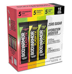 BODYARMOR Flash IV Electrolyte Packets, Strawberry Kiwi, Lemon Lime, & Tropical Punch Variety Pack - Zero Sugar Drink Mix, Single Serve Packs, Coconut Water Powder (15 Count)