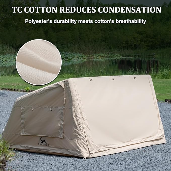 TOMOUNT Inflatable Canvas Tent with Pump,Easy Setup Blow Up Tent for Camping