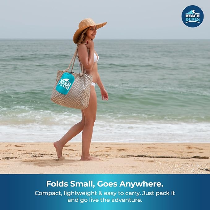 Sandproof Waterproof Beach Blanket Extra Large 108"x 84", Mat for Family, Quick Dry Ripstop Nylon Lightweight, Compact for Travel, Picnic, Camping w/ 4 Anchor Stakes and Carry Bag