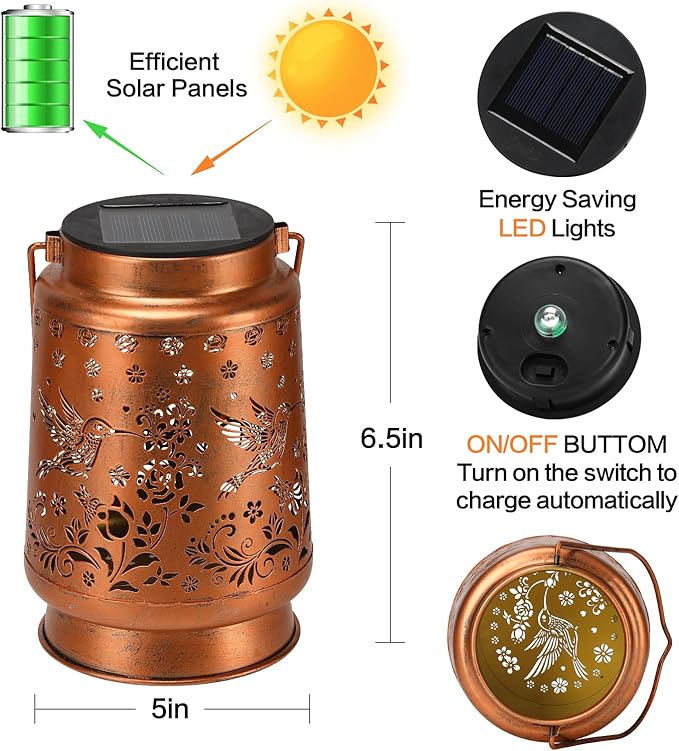 Hummingbird Solar Lanterns Outdoor Waterproof Garden Decor Mothers Day Gifts for Mom Women Birthday Gifts Ideas Metal Bird Decorative LED for Patio Pathway Landscape Walkway Terrace Balcony Lawn Yard