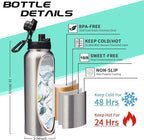 40oz Stainless Steel Water Bottle - Wide Mouth Vacuum Insulated Metal Water Bottle with Straw Lid & Paracord Handle, Sweat-Proof Water Flask Thermo Metal Mug with Strap for Gym Camping Hiking