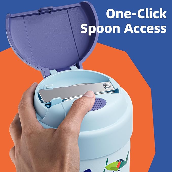 15 oz Soup Thermo for Hot Food Kids Insulated Food Jar with Spoon, Lunch Thermo Container, Width Mouth Vacuum Stainless Steel Food Thermo for School Travel, Leakproof, Easy to Open(Blue)