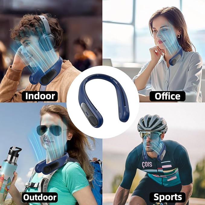 Portable Neck Fan,Personal Wearable Bladeless Fan,LED Display,4-Speeds,6000mAh USB Rechargeable,360° Strong Cooling Wind,Hands Free,Long Lasting,Birthday Gifts for Men Women Dad Mom (Blue)