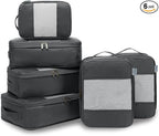 6-Pack Compression Packing Cubes Travel Essentials - Lightweight, Water-Resistant Luggage Organizer Bags with Handles, Durable Travel Accessories Suitcase Organizer (Charcoal)