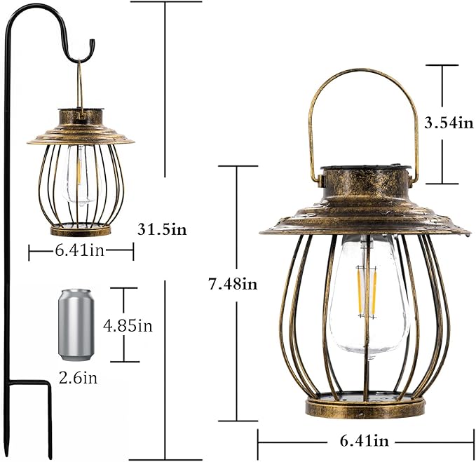 Solar Lanterns Outdoor Waterproof - Outdoor Hanging Lantern with Shepherds Hook, Garden Solar Lights Decorative Gifts for Women Mom Grandma, Lanterns Decorative Outdoor for Yard Patio Backyard Porch