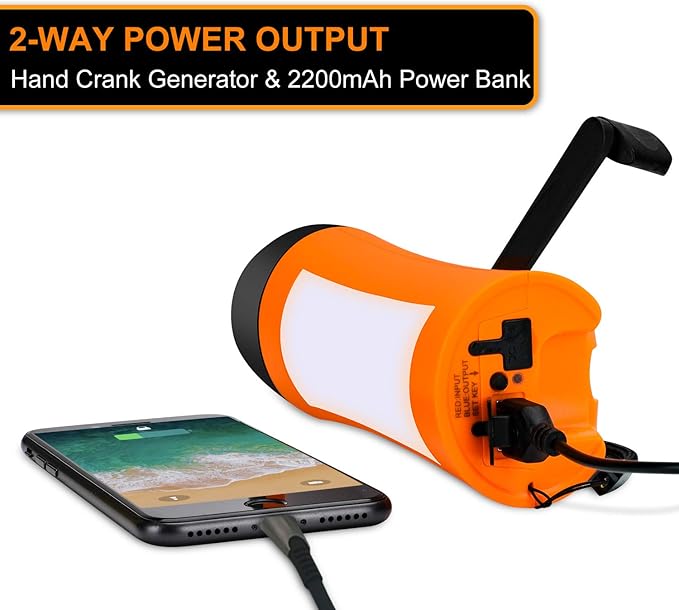 Rechargeable Hand Crank Flashlight/Generator/USB Charger for Phone and Emergency Survival Situations (Orange)
