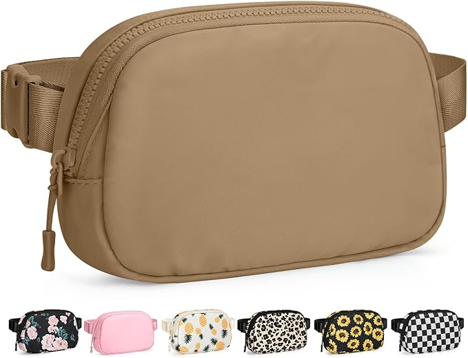 Pritent Fanny Packs for Women Cross Body Bag Waterproof Belt Bag with Adjustable Strap and Zipper Back Pocket Small Crossbody Bags Fashion Waist Packs for Workout Travelling(Khaki, Large)