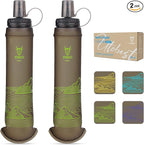 UTOBEST 500ml Soft Flask, 2 Pack Flexible TPU Hydration Water Bottle, Collapsible with 42mm Caliber for Running, Hiking, Cycling, Climbing, and Marathon Green