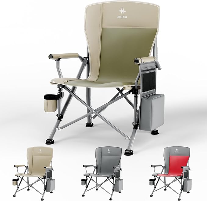 XL Heavy Duty Camping Chair 396lb Capacity (525lb Max) – Waterproof 1680D Oxford Fabric, 2" Padded Seat & Back, Cup Holder, Cooler Pocket, Portable for Camping, Beach & Tailgating (Taupe/Olive)