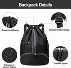 Hoedia Sports Drawstring Backpack - String Swim Gym Bag with Shoes Compartment and Wet Proof Pocket for Women and Men