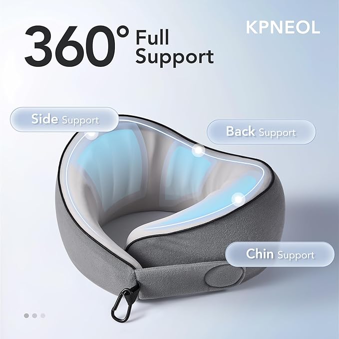 Travel Pillow, 100% Pure Memory Foam Travel Neck Pillow Airplane Neck Support Ergonomic Design for Traveling Suitable for Airplanes,Offices and Cars-Cooling Silk Light Grey Cover