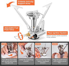 Odoland 10pcs Stainless Steel Camping Cookware Camping Pot and Pan Set with Portable Camping Stove Camping Mess Kit with Plates Bowls Forks Knives Spoons for Hiking Backpacking and Picnic