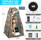 Portable Camping Shower, Pop Up Shower Privacy Tent Kit with LED Lights, 4500mAh Rechargeable Shower Pump, Filtered Shower Head & 7.4 Gallons Foldable Bucket, Outdoor Shower for Hiking Beach, Travel