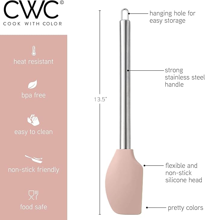 COOK WITH COLOR Silicone Cooking Utensils, Kitchen Utensil Set, Easy to Clean Silicone Kitchen Utensils, Cooking Utensils for Nonstick Cookware, Kitchen Gadgets Set, 10 Pieces, Rose