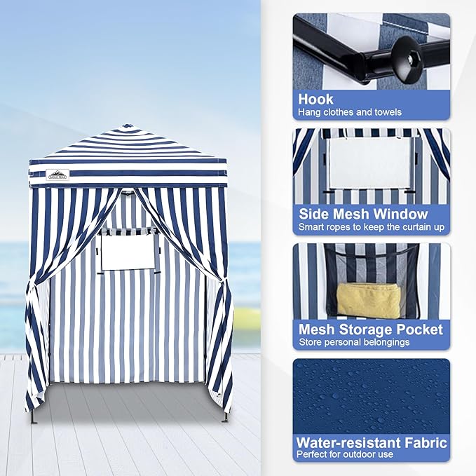 EAGLE PEAK EAGLE PEAK Flex Ultra Compact Pop-up Canopy, Sun Shelter, Changing Room, Portable Privacy Canopy Cabana, 5x5ft Canopy Tent, for Pool, Fashion Photoshoots, or Camping White/Blue