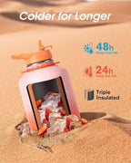 Coolflask 64 oz Water Bottle with Straw, Half Gallon Insulated Large Water Jug with Straw & Spout Lids, Double Wall Stainless Steel Metal Flask, Keep Cold 48h Hot 24h, Sunny Orange