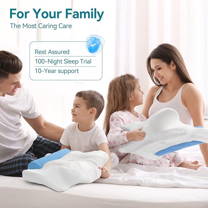 Cervical Pillow with Removable Neck Roll 2-in-1,Orthopedic Memory Foam Pillow for Side, Back & Stomach Sleepers, Ergonomic Traction Support for Neck Shoulder Back Pain Relief, Sleeping Comfort