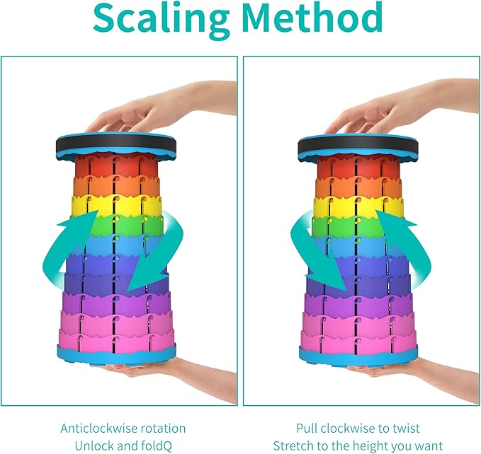 Portable Stool with Swivel Cushion Bag&Carabiner,Collapsible,More Sturdy and Lightweight Camping Telescoping Stool for Mountain Hiking BBQ,Max Load Capacity 440LBs