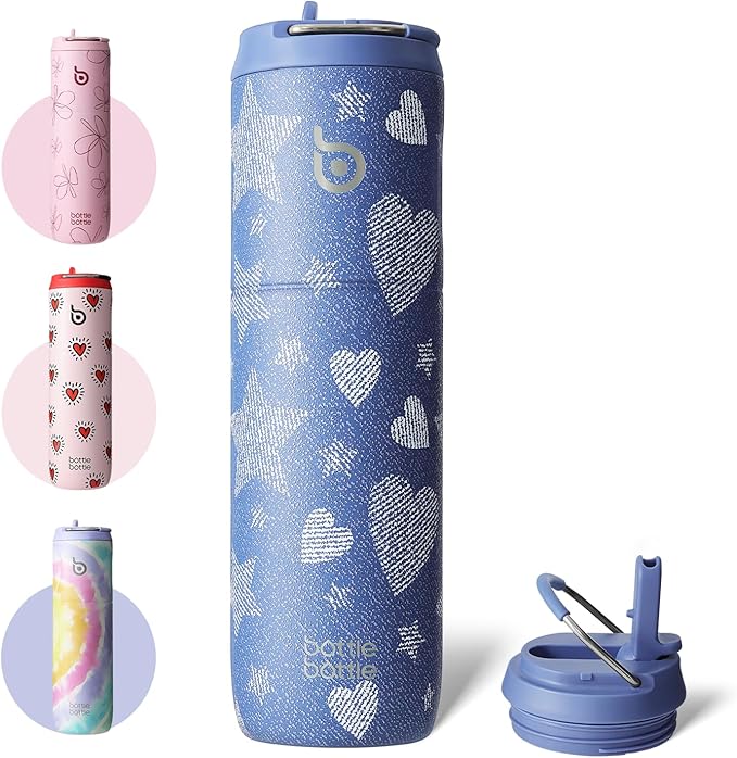BOTTLE BOTTLE Insulated Water Bottle 24oz with Straw Lid and Handle for Sports Travel Gym Stainless Steel Water Bottles Double-Wall Vacuum Metal Leak Proof BPA-Free