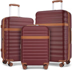 Kono Luggage Set 3 Pieces Expandable PC ABS Durable Suitcase Hardside with Double Spinner Wheels Tsa Lock Burgundy(20in/24in/28in)