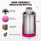 One Gallon Water Bottle Insulated, Triple Walled Vacuum Stainless Steel (Cold for 48 Hrs), Leak Proof & Non-BPA, Large Water Flask Jug with Paracord Handle & Straw Spout Lids