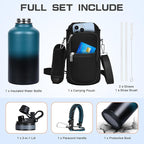 Insulated Water Bottle 64 oz, Half Gallon Water Jug Cold 48H, BPA Free Stainless Steel Bottles with Straw/Chug 2-in-1 Lid, Bag, Paracord Handle, Silicone Boot, Sports Gym School Metal Flask