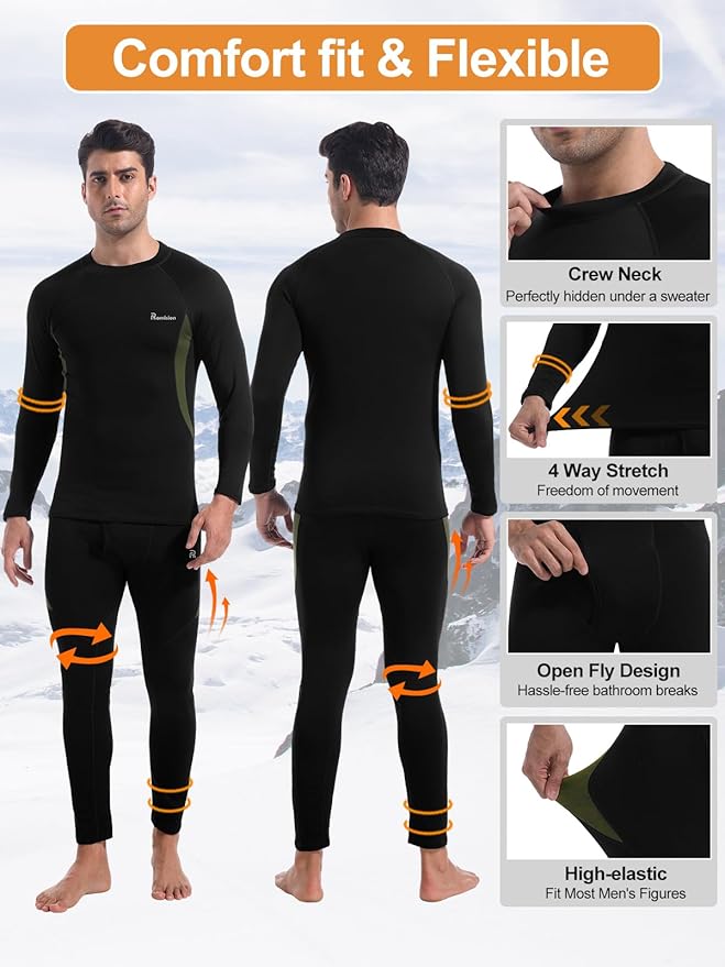 romision Thermal Underwear for Men Long Johns Fleece Lined Hunting Gear Bottom Top Set Base Layer for Cold Weather Gift