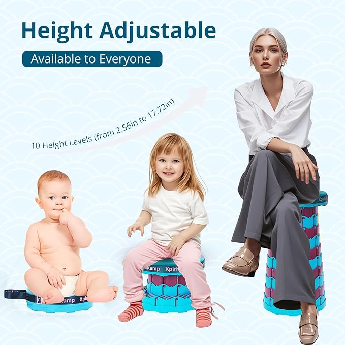 Retractable Folding Stool - Heavy Duty 400 lb Collapsible Portable Stool for Camping, Hiking, Fishing, Indoor/Outdoor with Non-Slip Base and Lightweight Design (Blue Purple, 1-Pack)