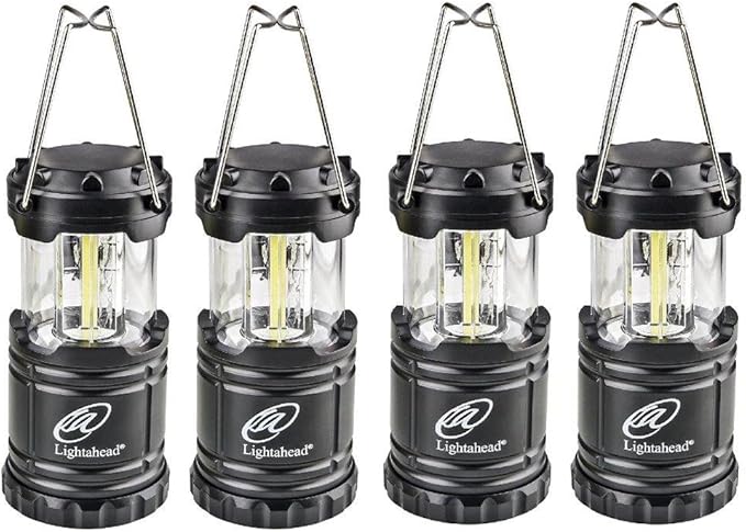 Lightahead Set of 4 Portable Outdoor LED Camping Lantern, Black, Collapsible. Great for Emergency, Tent Light, Backpacking (Without Battery)