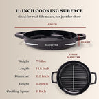 Alva Nori 11" Pre-Seasoned Cast Iron Grill Pan – PFAS, PFOA & PTFE-Free Nonstick – Lightweight, Easy to Clean – All Stovetops & Oven Safe – Premium Black Griddle